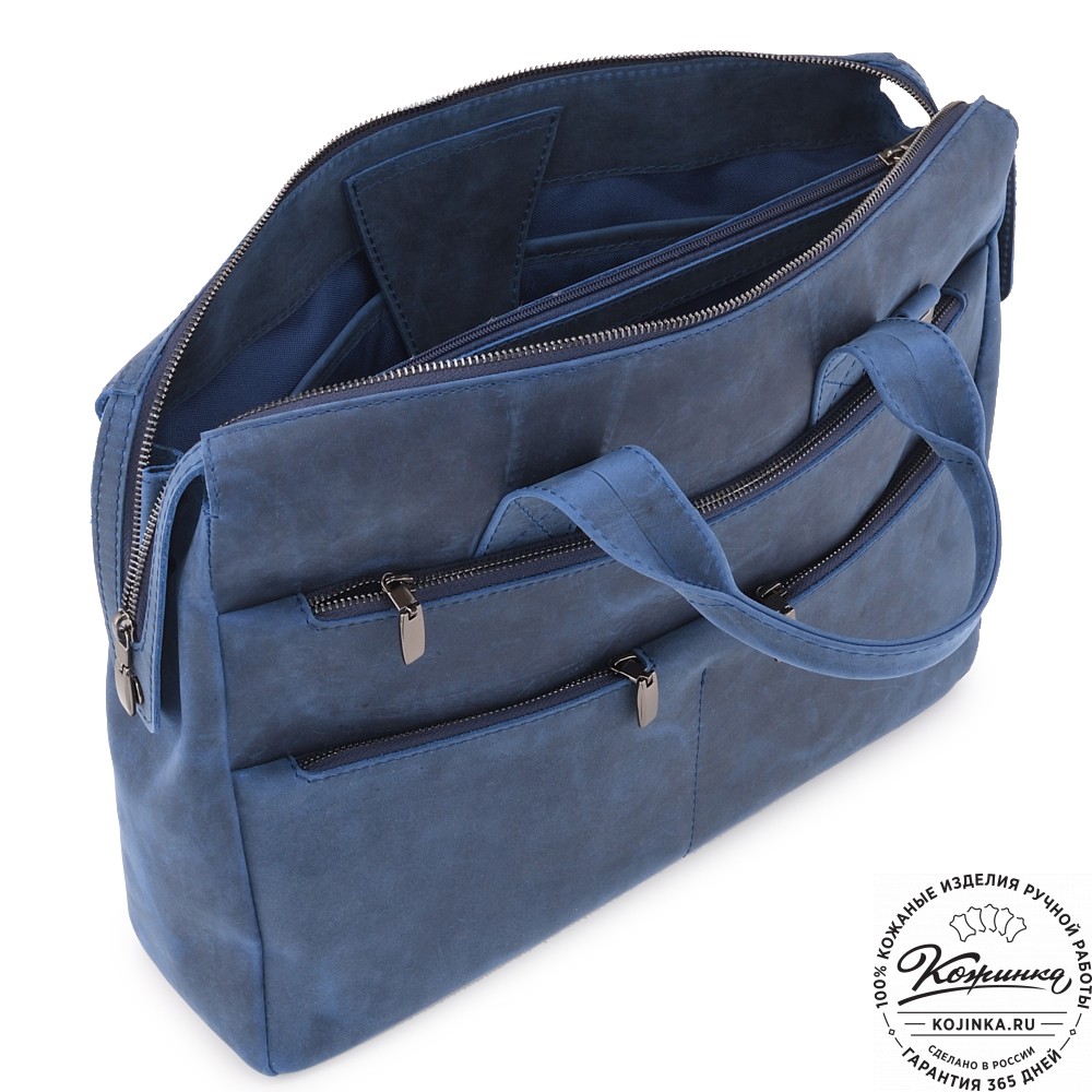 Кожаная деловая сумка "Марк" (синий крейзи)